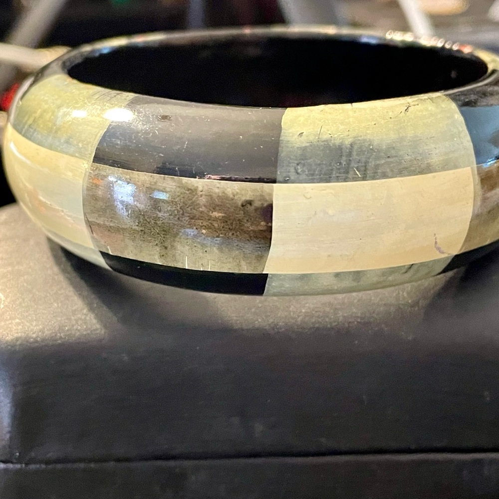 Black and Cream Checkered Bangle Bracelet. 6 3/4 inches